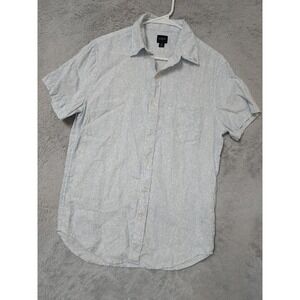 J Crew Shirt Mens Small Blue White Tropical Leaf Print Linen Blend Casual EUC